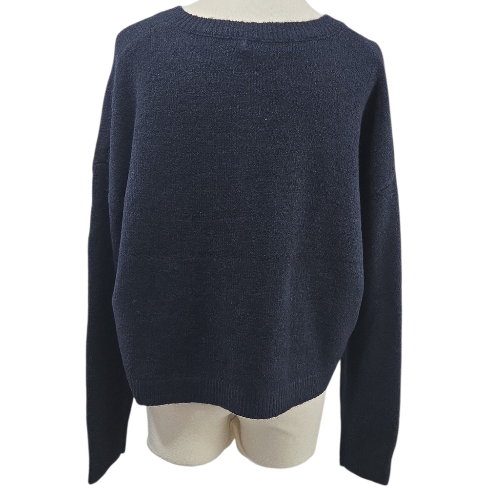 VIGOSS Horse Cardigan Sweater Women L Navy Blue Knit Button Up Cropped NWT - Picture 5 of 11